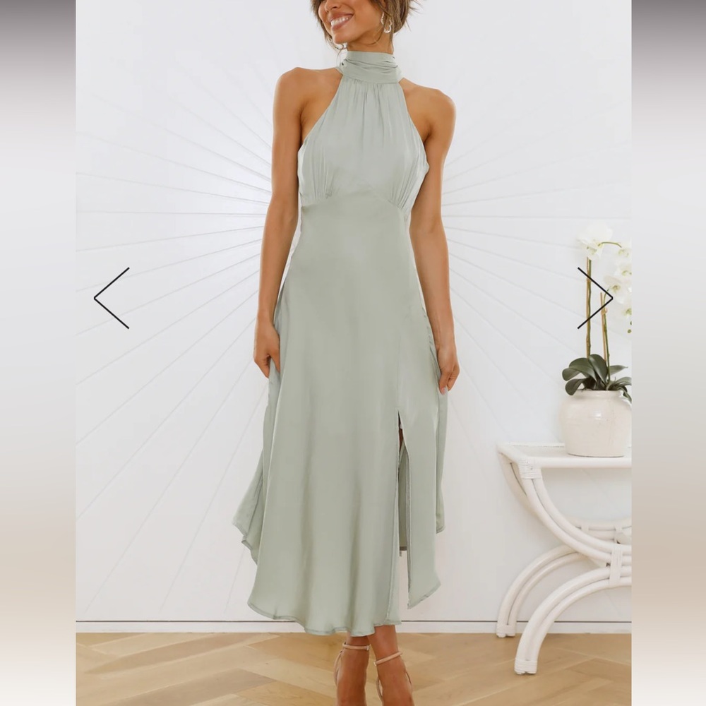 Sage High Neck Midi Dress